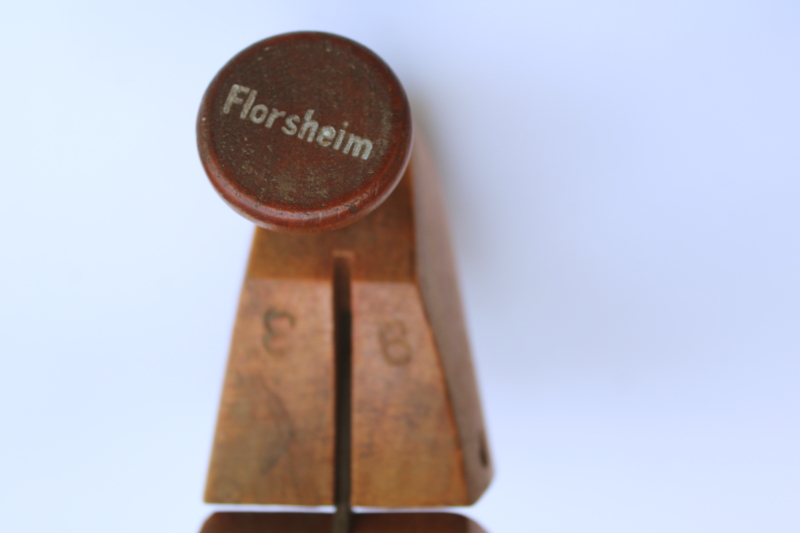 photo of vintage Florsheim shoe trees, pair of wood feet foot shape shoe stretchers #2