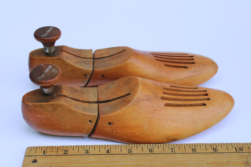 photo of vintage Florsheim shoe trees, pair of wood feet foot shape shoe stretchers #4