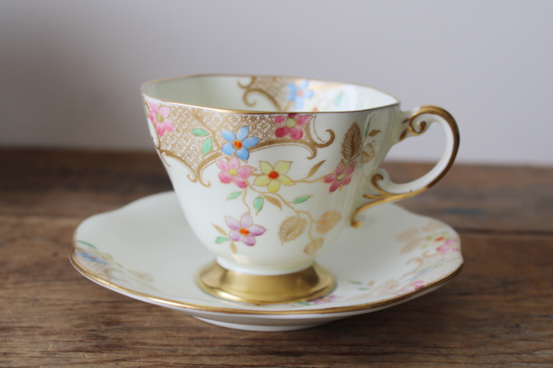photo of vintage Foley bone china tea cup & saucer floral w/ gold  #1