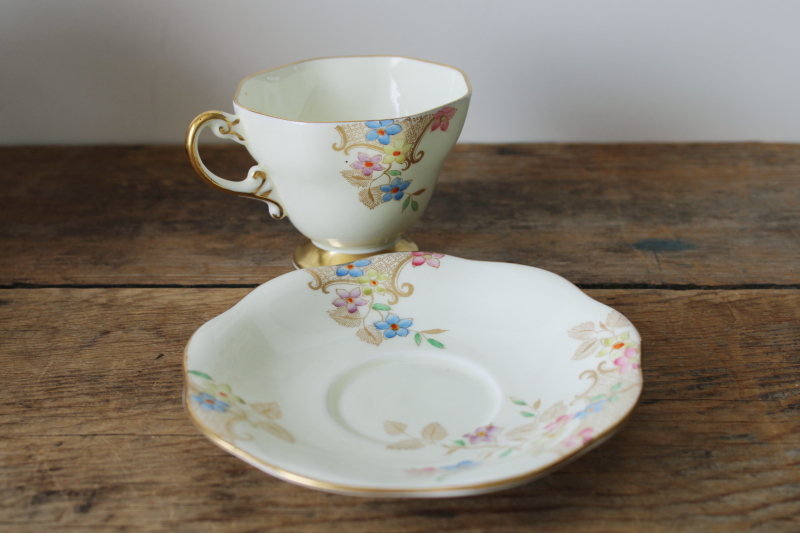 photo of vintage Foley bone china tea cup & saucer floral w/ gold #2