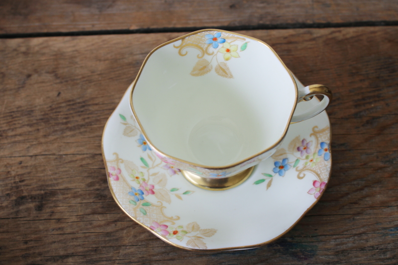 photo of vintage Foley bone china tea cup & saucer floral w/ gold #7