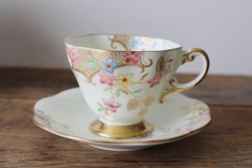 catalog photo of vintage Foley bone china tea cup & saucer floral w/ gold 