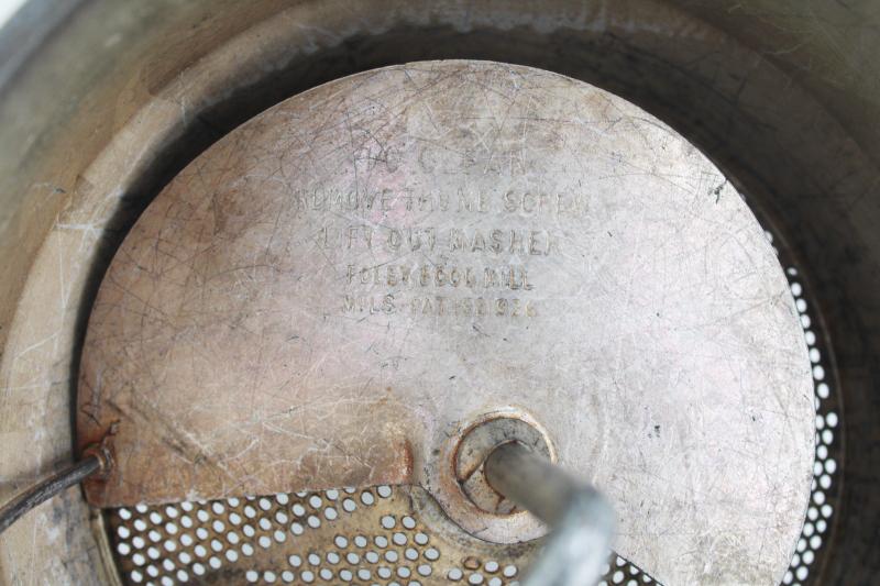 photo of vintage Foley food mill w/ red painted wood handles, hand crank kitchen strainer #7