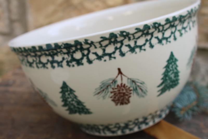 photo of vintage Folkcraft Christmas pine cone tree spongeware stoneware, big mixing bowl #4