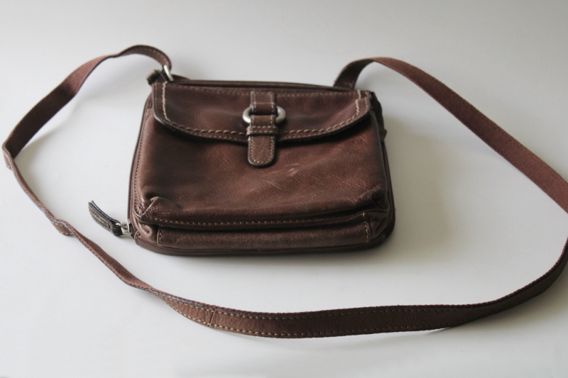photo of vintage Fossil crossbody bag, brown leather crosstown shoulder bag purse lots of pockets #3