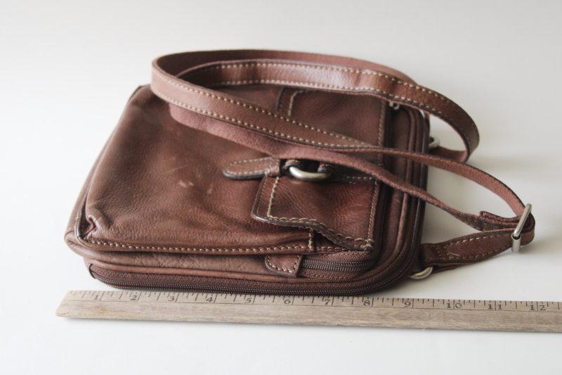 photo of vintage Fossil crossbody bag, brown leather crosstown shoulder bag purse lots of pockets #4