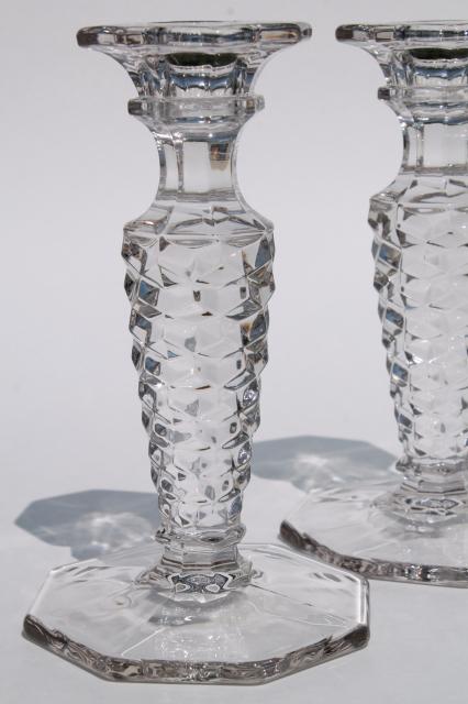 photo of vintage Fostoria American candlesticks, pair of crystal clear glass candle holders #2