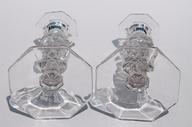 photo of vintage Fostoria American candlesticks, pair of crystal clear glass candle holders #5
