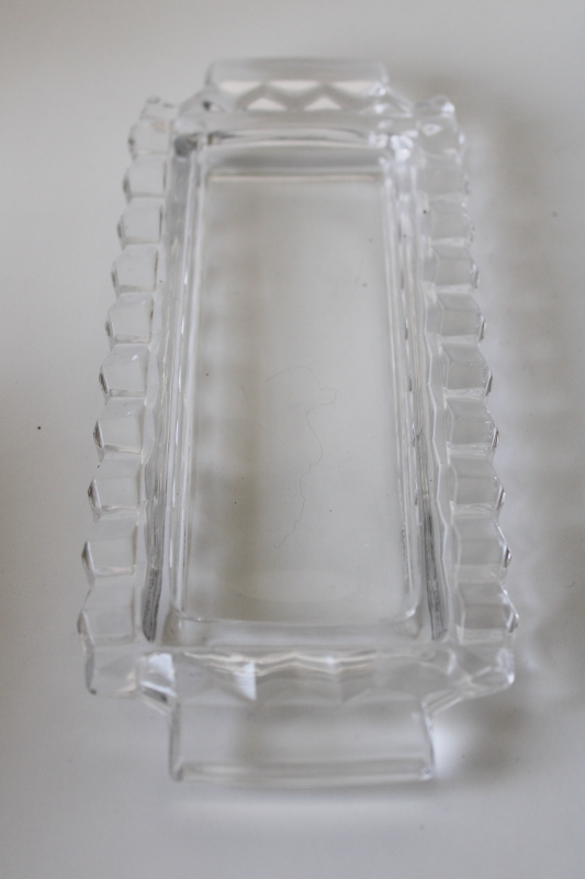 photo of vintage Fostoria American covered butter dish, cube pattern clear glass #3