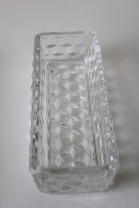photo of vintage Fostoria American covered butter dish, cube pattern clear glass #4