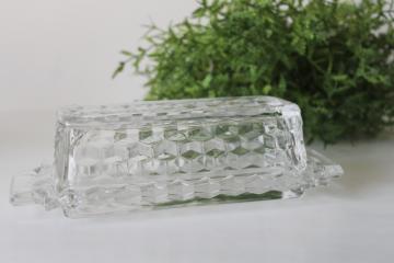 catalog photo of vintage Fostoria American covered butter dish, cube pattern clear glass 
