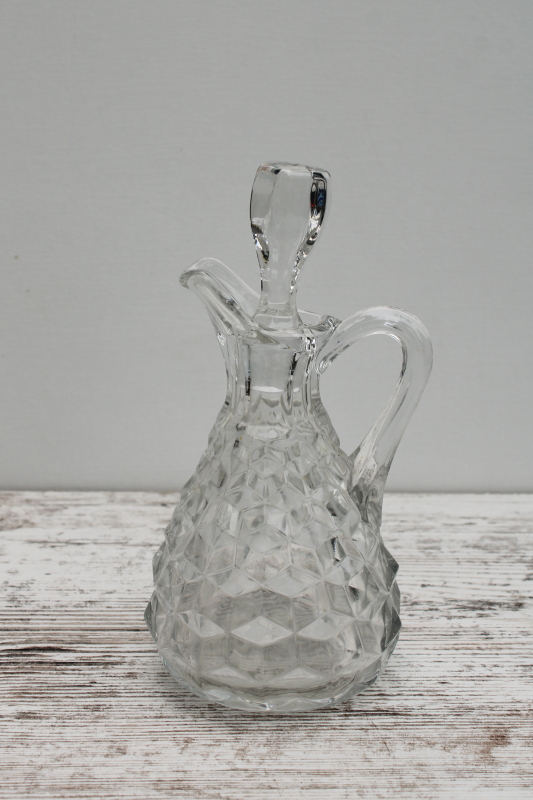 photo of vintage Fostoria American cube pattern cruet, pitcher bottle w/ original stopper  #1