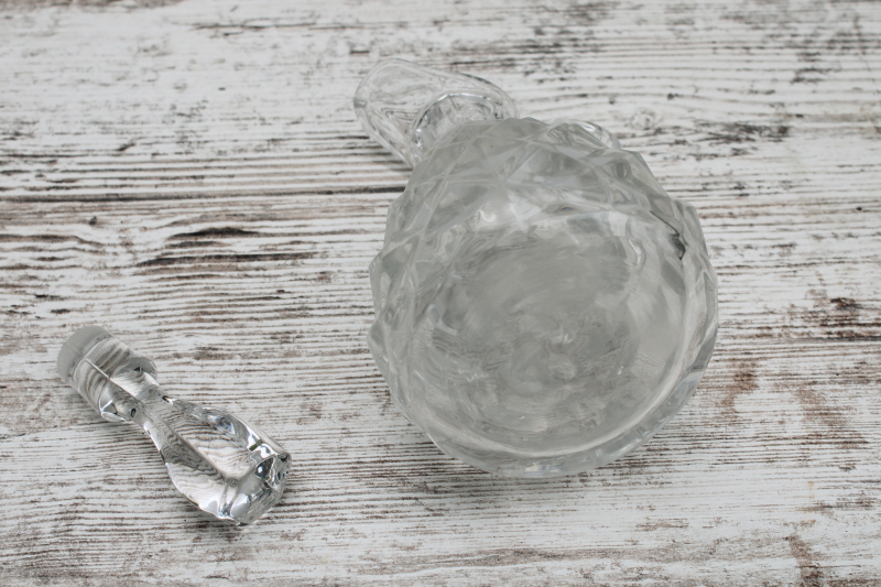 photo of vintage Fostoria American cube pattern cruet, pitcher bottle w/ original stopper  #4