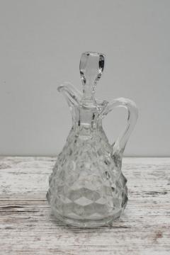catalog photo of vintage Fostoria American cube pattern cruet, pitcher bottle w/ original stopper 