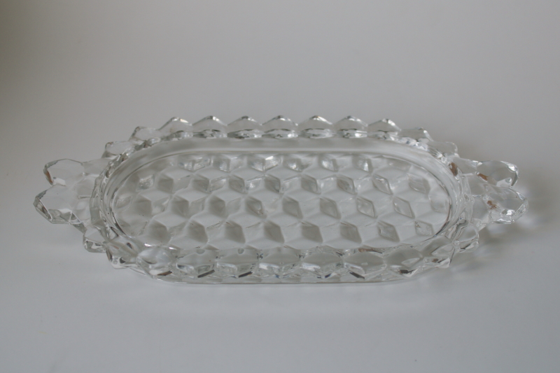 photo of vintage Fostoria American cube pattern glass butter plate, cubist oval tray  #1