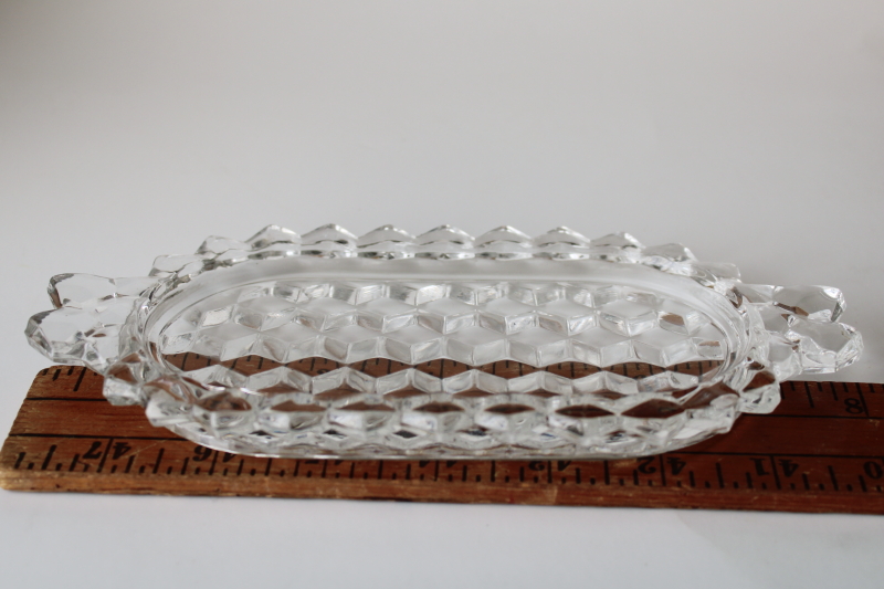 photo of vintage Fostoria American cube pattern glass butter plate, cubist oval tray  #3