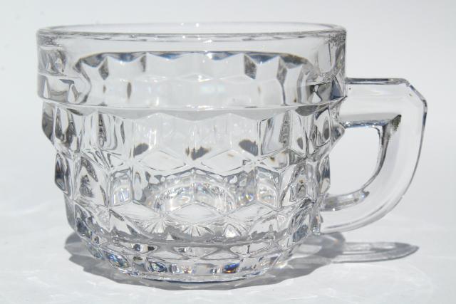 photo of vintage Fostoria American cube pattern glass punch cups, crystal clear glass #2