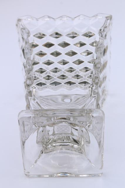 photo of vintage Fostoria American cube pattern glass, square urn shape rose vase #4