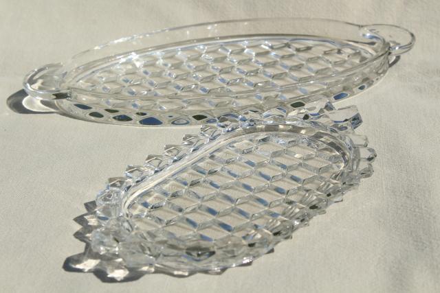 photo of vintage Fostoria American cube pattern glass trays, condiment tray & large oval platter #1