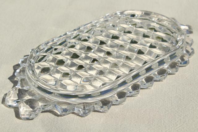 photo of vintage Fostoria American cube pattern glass trays, condiment tray & large oval platter #2