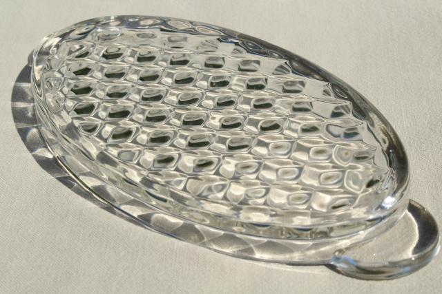 photo of vintage Fostoria American cube pattern glass trays, condiment tray & large oval platter #6