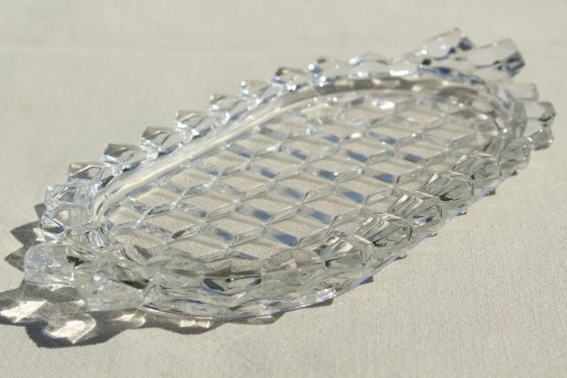 photo of vintage Fostoria American cube pattern glass trays, condiment tray & large oval platter #7