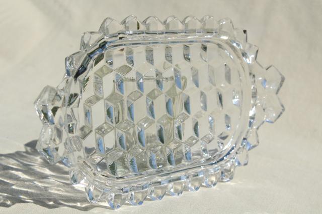 photo of vintage Fostoria American cube pattern glass trays, condiment tray & large oval platter #9