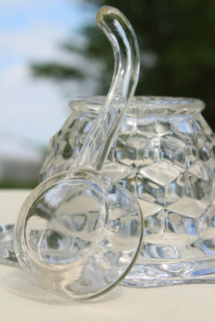 photo of vintage Fostoria American cube pattern mayonnaise bowl & glass sauce ladle mayo spoon #7