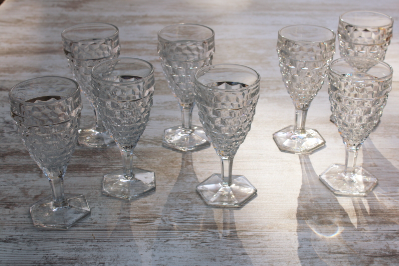 photo of vintage Fostoria American cube pattern water goblets, large wine glasses set of 8  #1