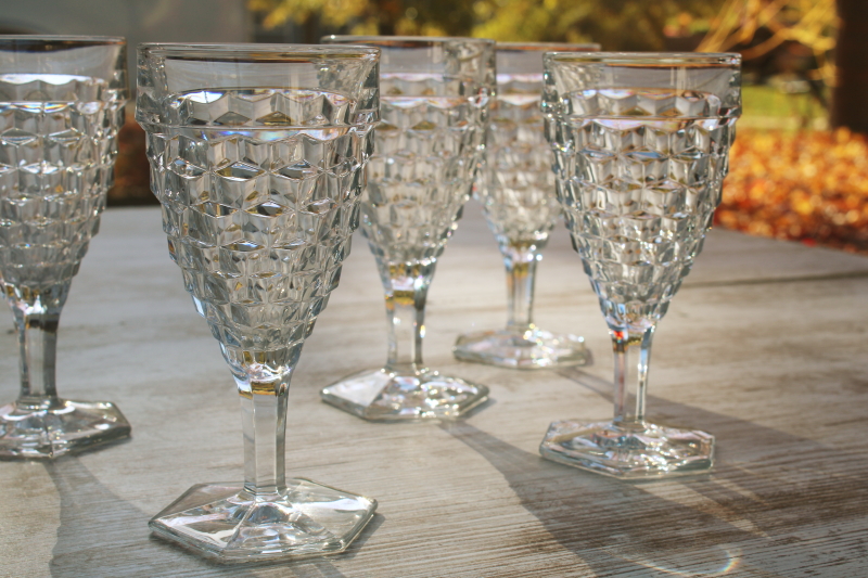 photo of vintage Fostoria American cube pattern water goblets, large wine glasses set of 8  #2