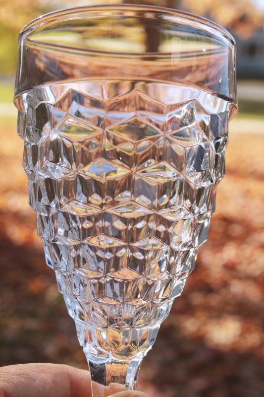 photo of vintage Fostoria American cube pattern water goblets, large wine glasses set of 8  #5