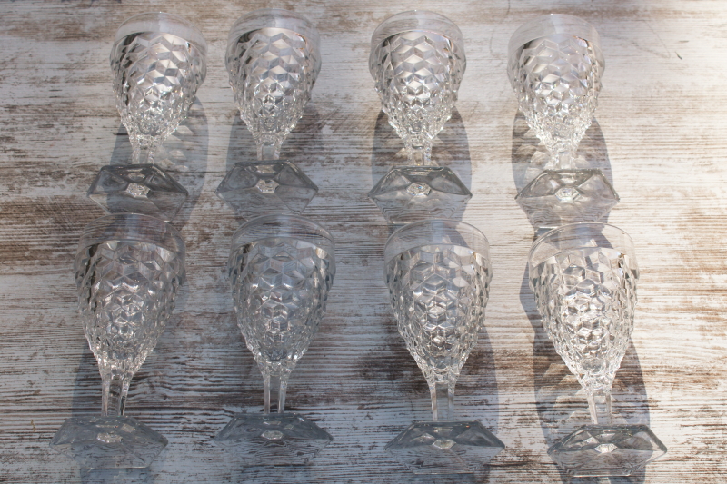 photo of vintage Fostoria American cube pattern water goblets, large wine glasses set of 8  #6