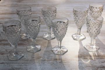 catalog photo of vintage Fostoria American cube pattern water goblets, large wine glasses set of 8 