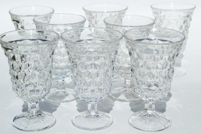 photo of vintage Fostoria American cube pattern wine glasses, set of low water goblets #1