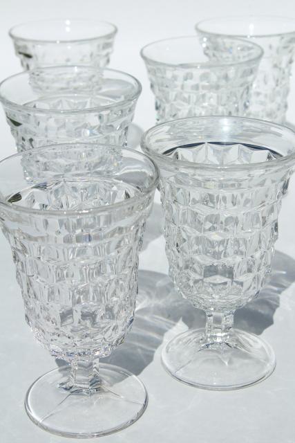 photo of vintage Fostoria American cube pattern wine glasses, set of low water goblets #1