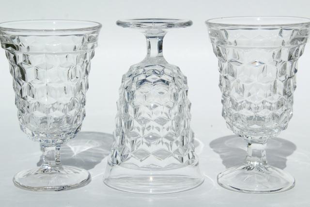 photo of vintage Fostoria American cube pattern wine glasses, set of low water goblets #2