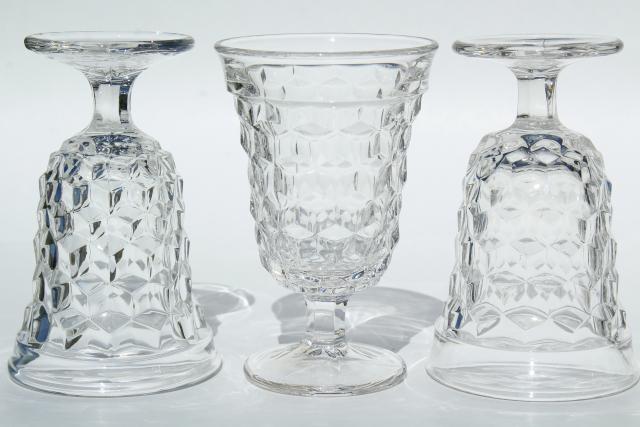 photo of vintage Fostoria American cube pattern wine glasses, set of low water goblets #4