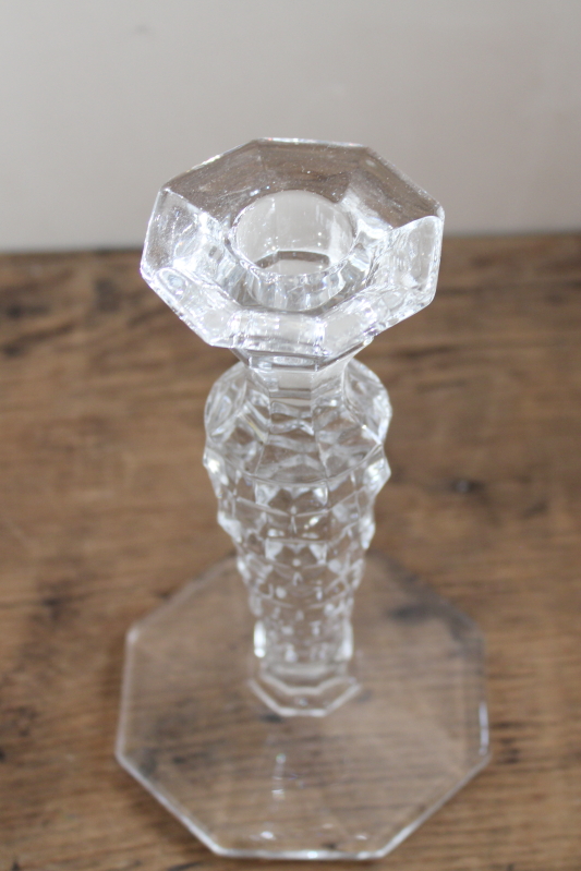 photo of vintage Fostoria American pattern glass candlestick, octagon base single candle holder #2