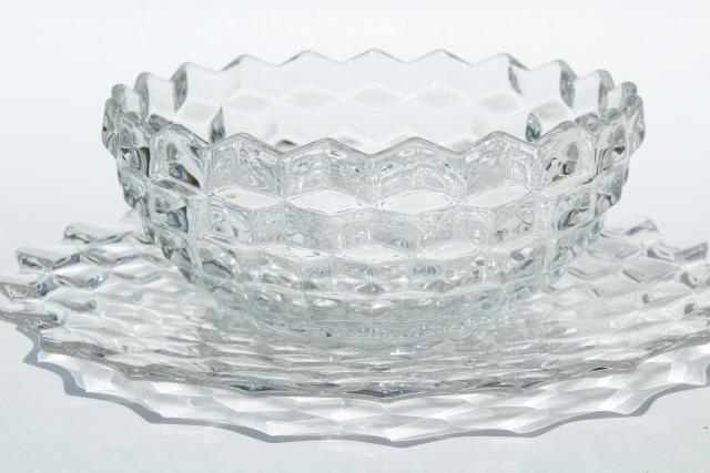 photo of vintage Fostoria American pattern glass, sandwich tray plate & salad bowl #1