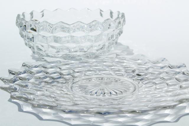 photo of vintage Fostoria American pattern glass, sandwich tray plate & salad bowl #2