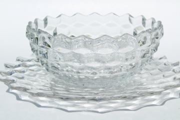 catalog photo of vintage Fostoria American pattern glass, sandwich tray plate & salad bowl