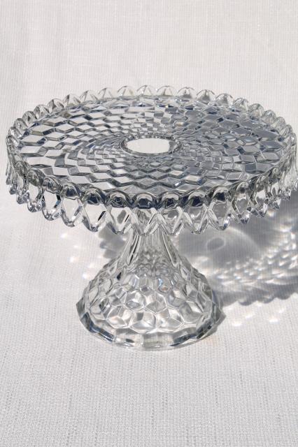 photo of vintage Fostoria American round cake stand w/ brandy well, crystal clear glass #1