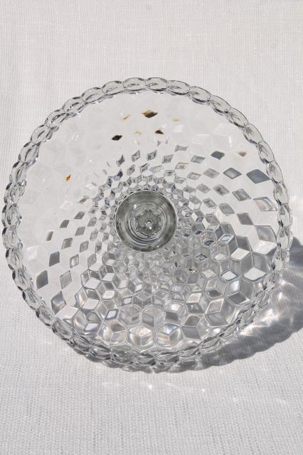 photo of vintage Fostoria American round cake stand w/ brandy well, crystal clear glass #3