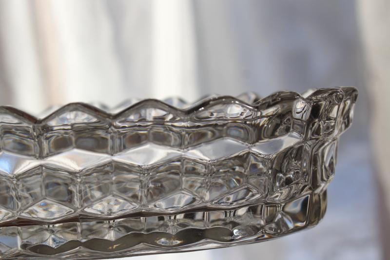 photo of vintage Fostoria American three part divided bowl or relish dish, crystal clear pressed glass #3