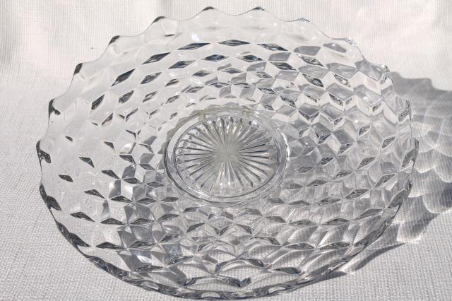 photo of vintage Fostoria American torte or cake plate, crystal clear cube pattern pressed glass #1