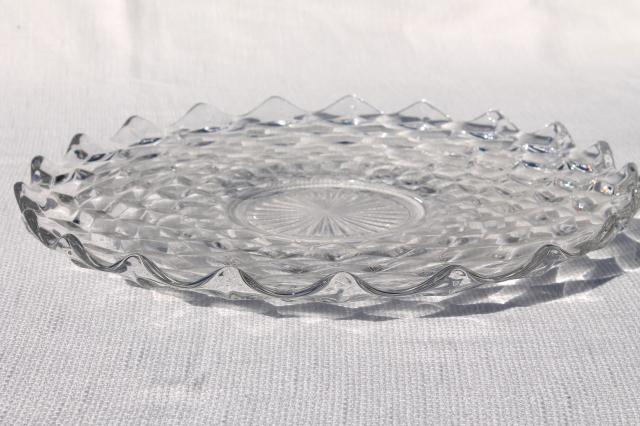 photo of vintage Fostoria American torte or cake plate, crystal clear cube pattern pressed glass #2