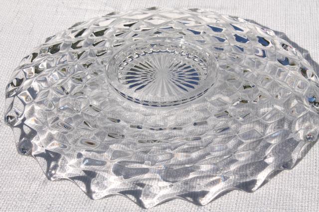 photo of vintage Fostoria American torte or cake plate, crystal clear cube pattern pressed glass #3