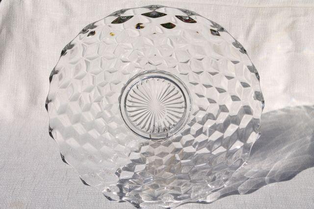 photo of vintage Fostoria American torte or cake plate, crystal clear cube pattern pressed glass #4