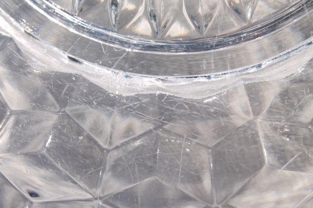 photo of vintage Fostoria American torte or cake plate, crystal clear cube pattern pressed glass #6