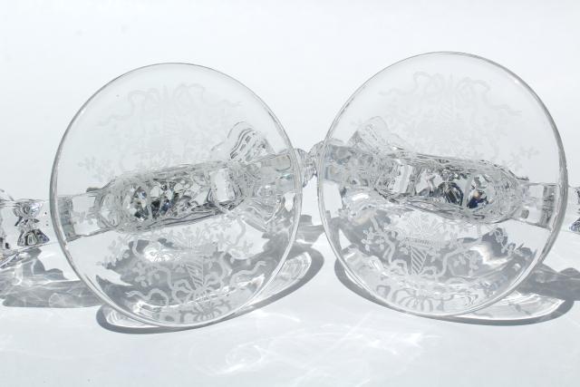 photo of vintage Fostoria Baroque candle holders, pair branched candlesticks Corsage etched glass #2